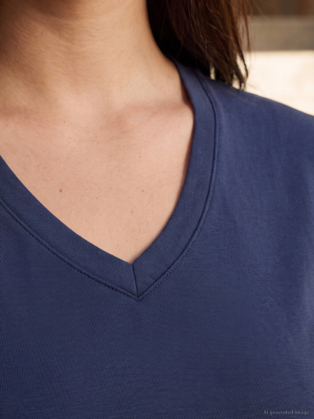 V Neck 100% Cotton Women's T-shirt-5