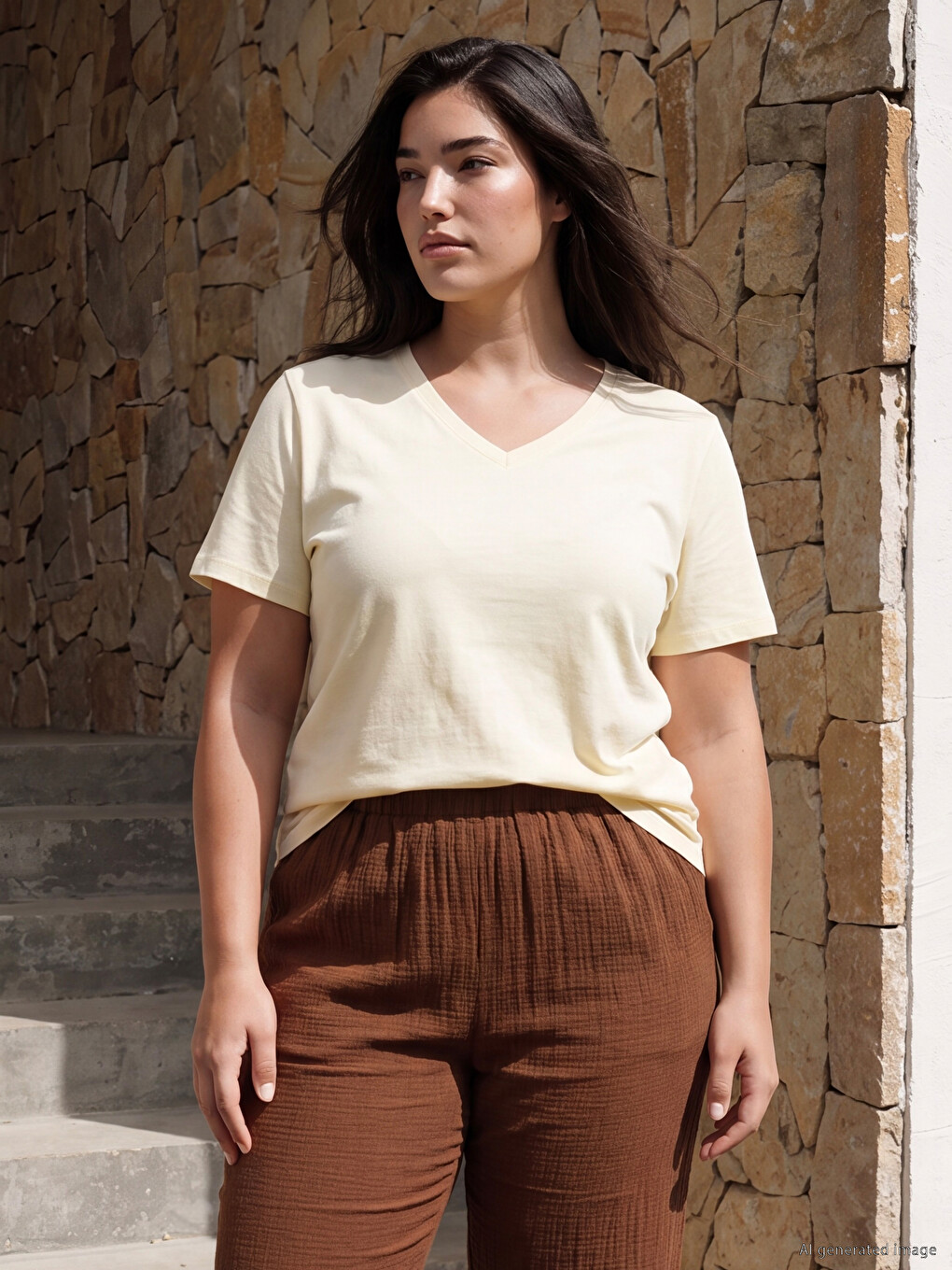 V Neck 100% Cotton Women's T-shirt-4