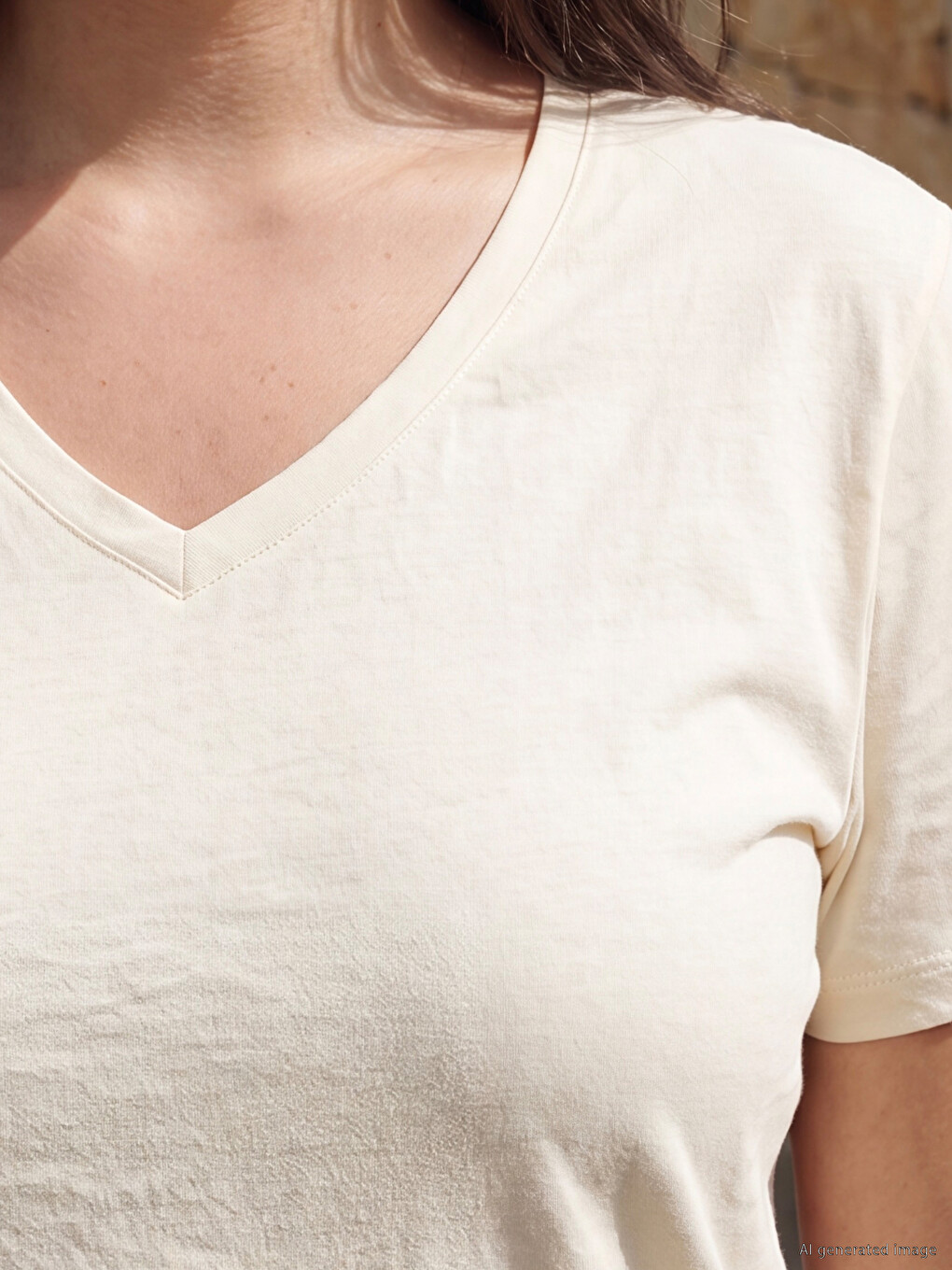 V Neck 100% Cotton Women's T-shirt-6
