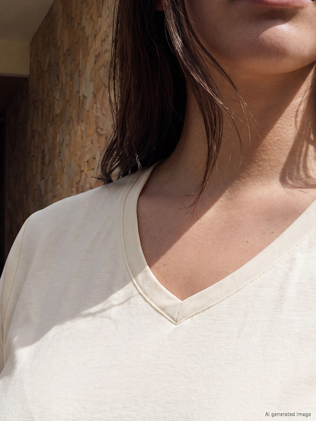 V Neck 100% Cotton Women's T-shirt-6