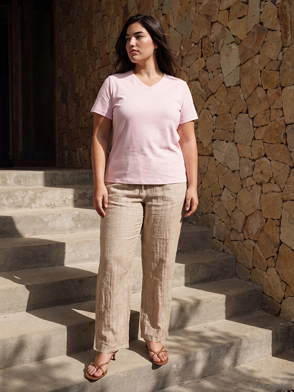 V Neck 100% Cotton Women's T-shirt-5