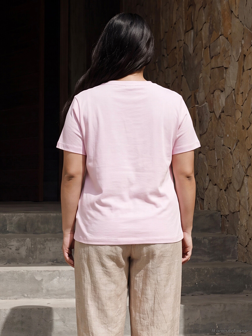 V Neck 100% Cotton Women's T-shirt-7