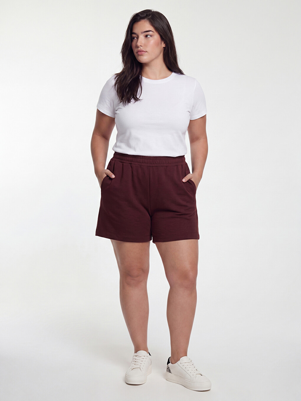 Bordo Beli Lastikli Soft Touch Kadın Şort-8