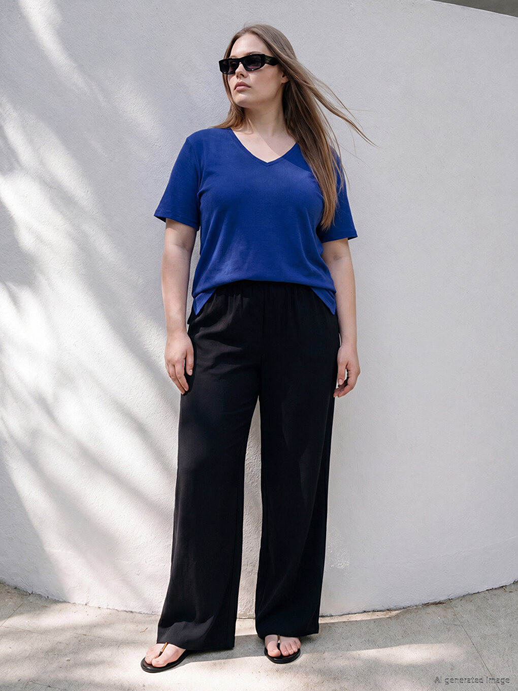 Plus Size V Neck Women's T-shirt-1