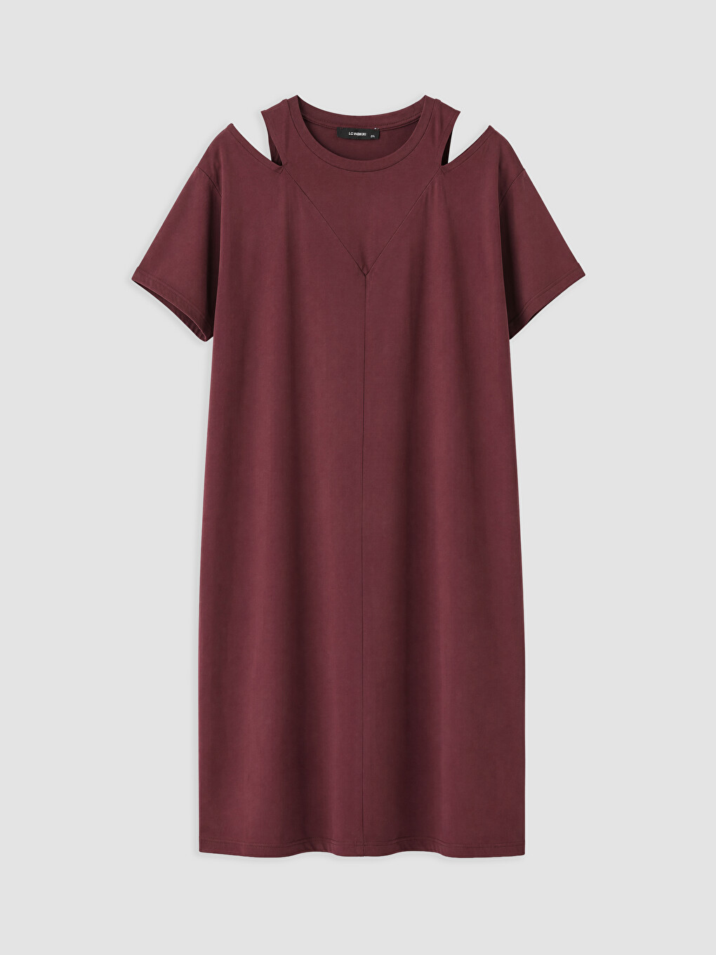 Bordo Büyük Beden Omuzları Pencereli Mini Elbise