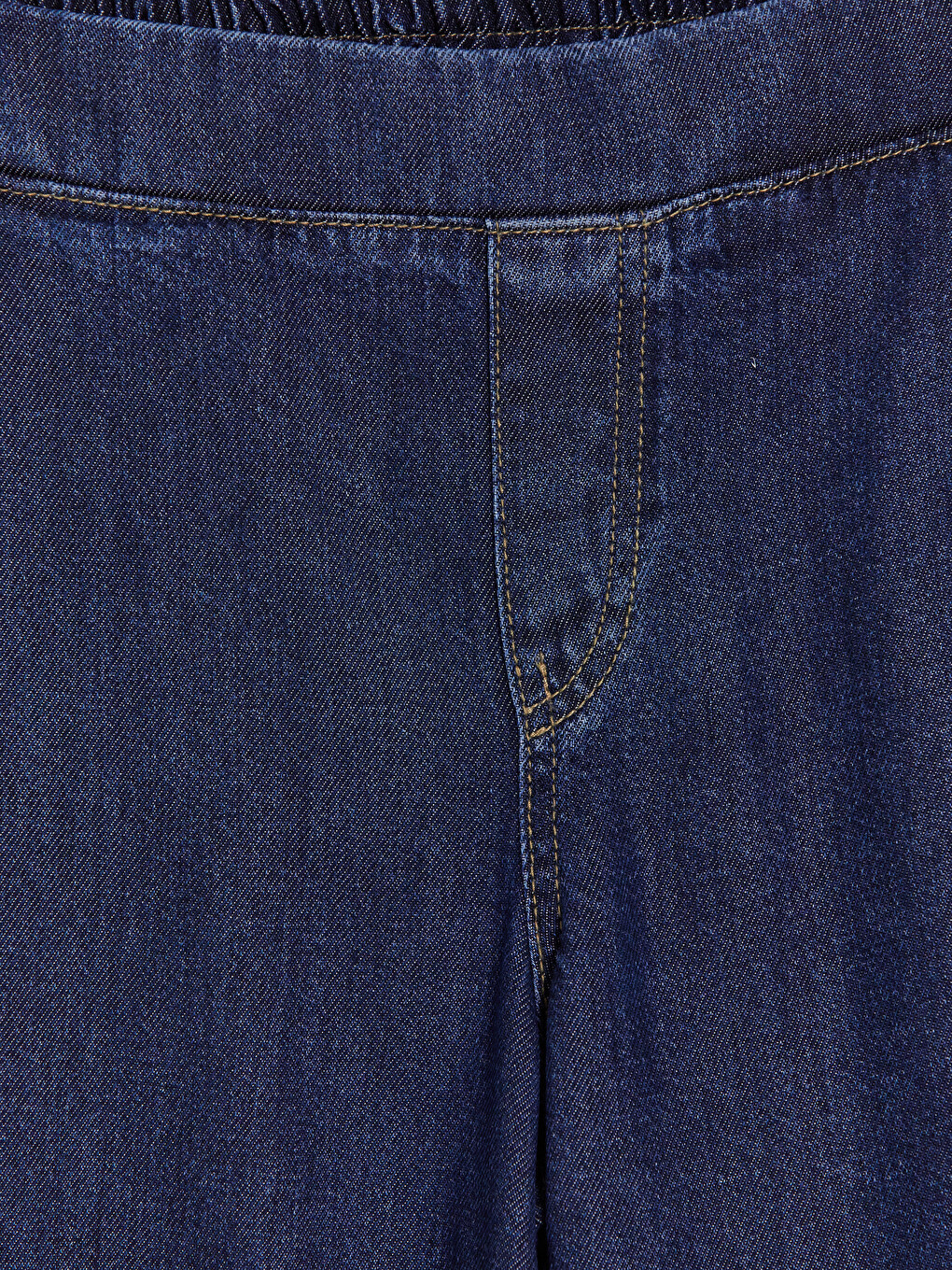 Lacivert Beli Lastikli Wideleg Kadın Jean Pantolon-1