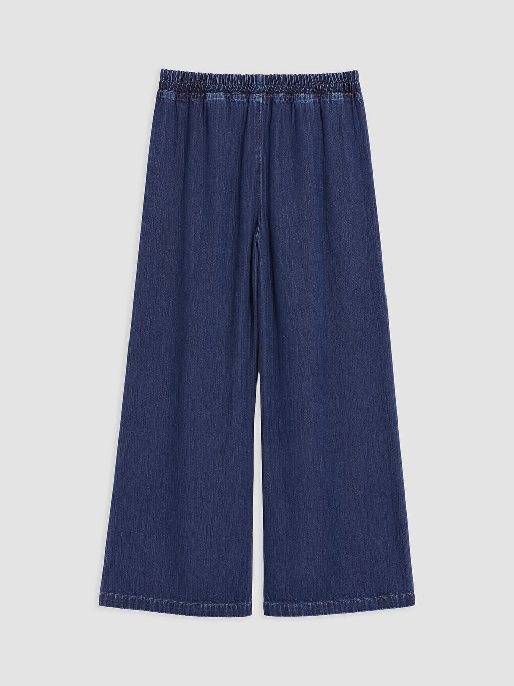 Lacivert Beli Lastikli Wideleg Kadın Jean Pantolon-2