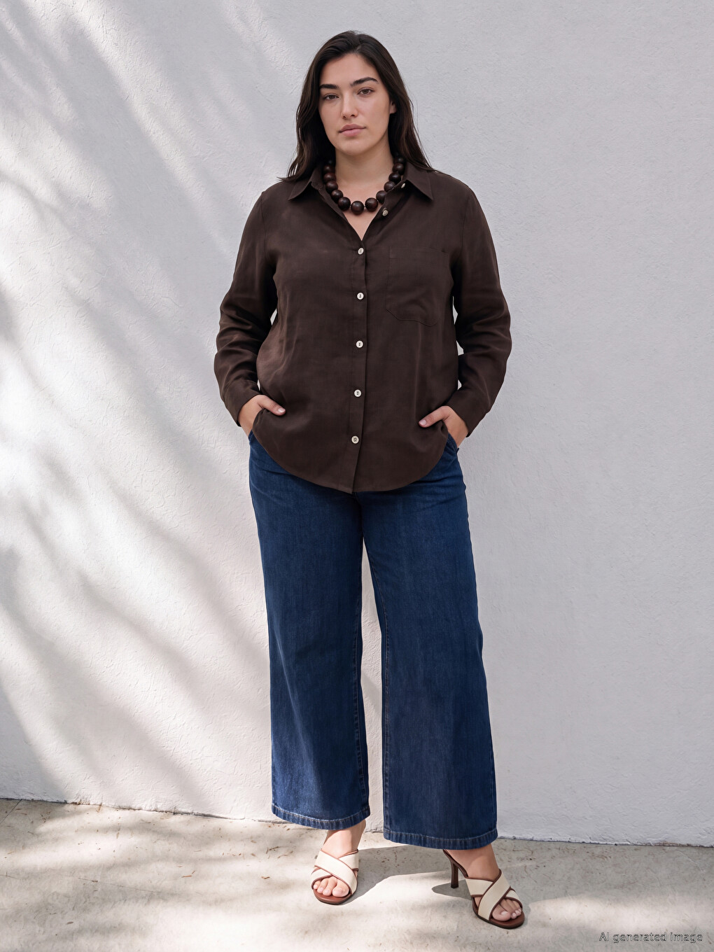 Lacivert Beli Lastikli Wideleg Kadın Jean Pantolon-2
