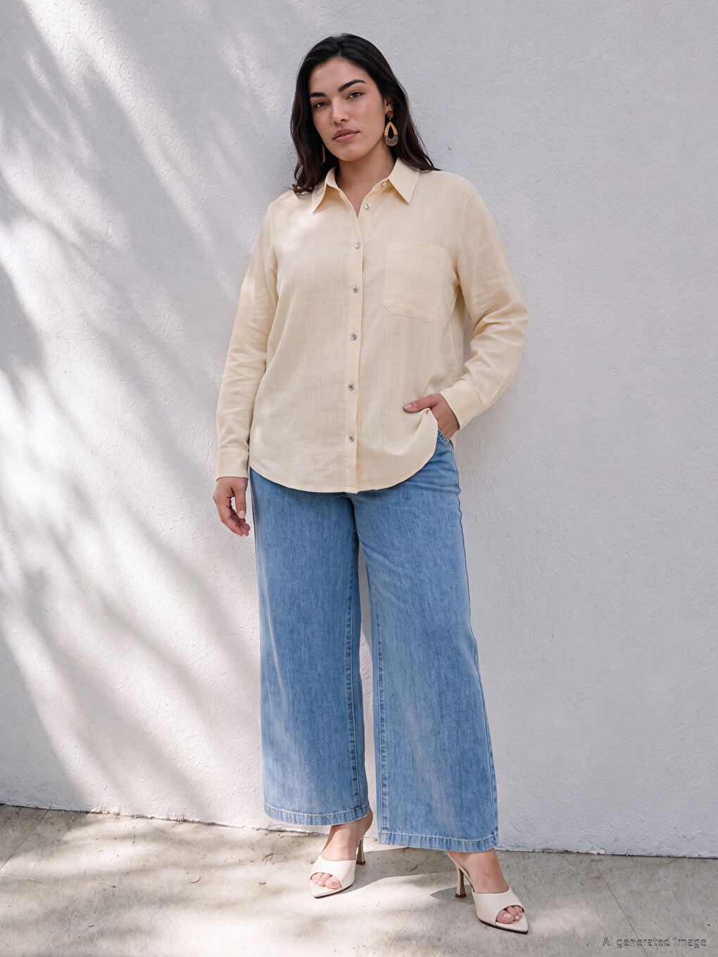 Mavi Beli Lastikli Wideleg Kadın Jean Pantolon-2