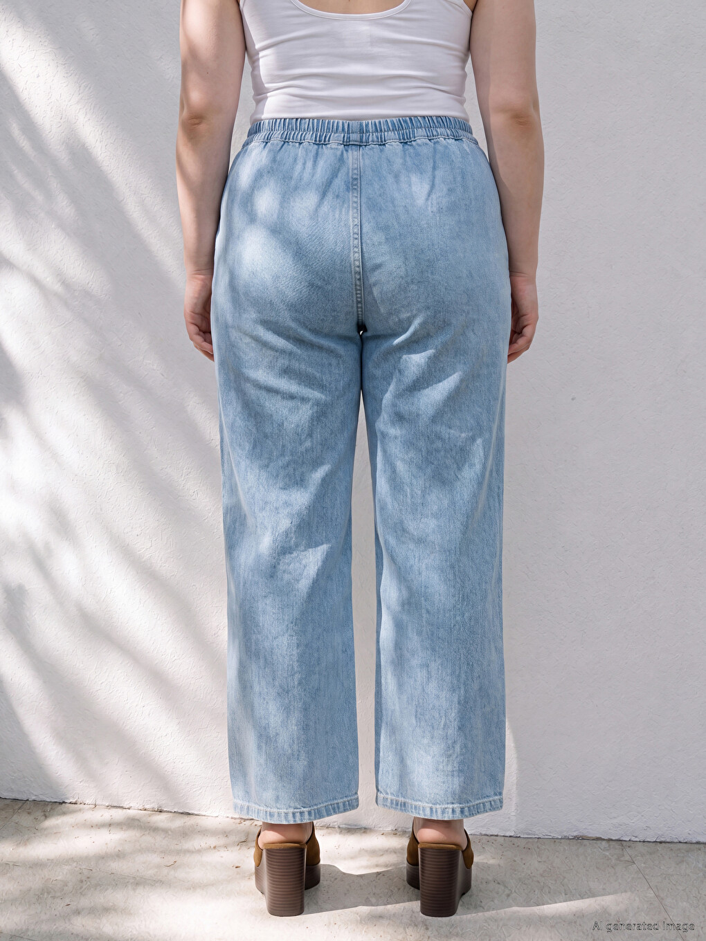 Mavi Büyük Beden Wideleg Kadın Jean Pantolon-3