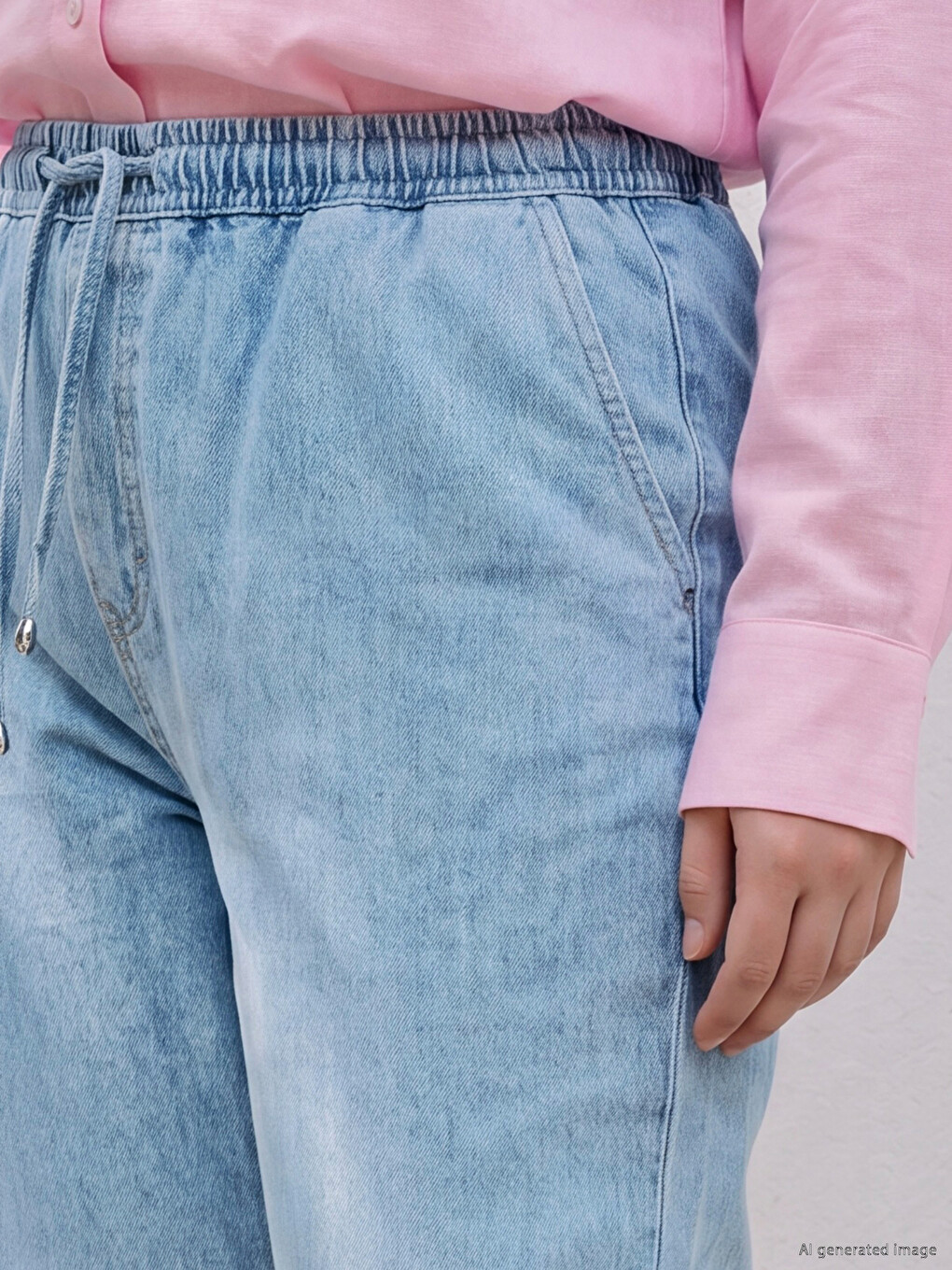 Mavi Büyük Beden Beli Lastikli Kadın Jean Pantolon-2