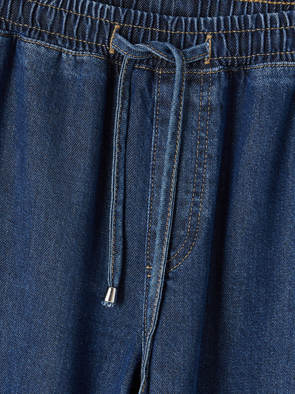 Lacivert Beli Lastikli Carrot Fit Kadın Jean Pantolon-1