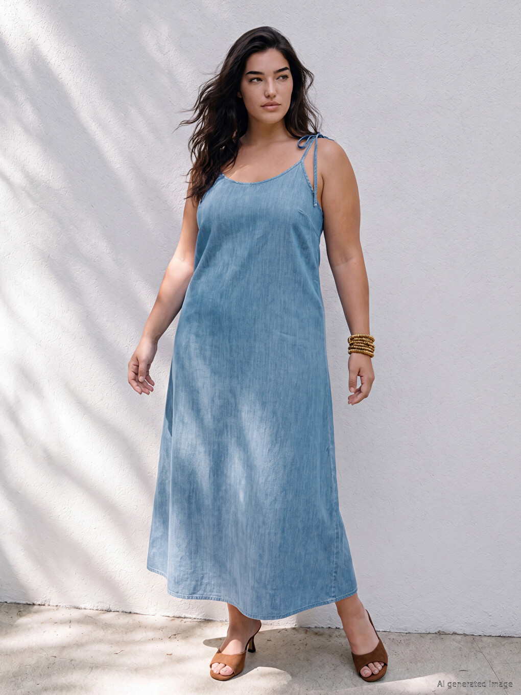Strappy A-line Denim Dress