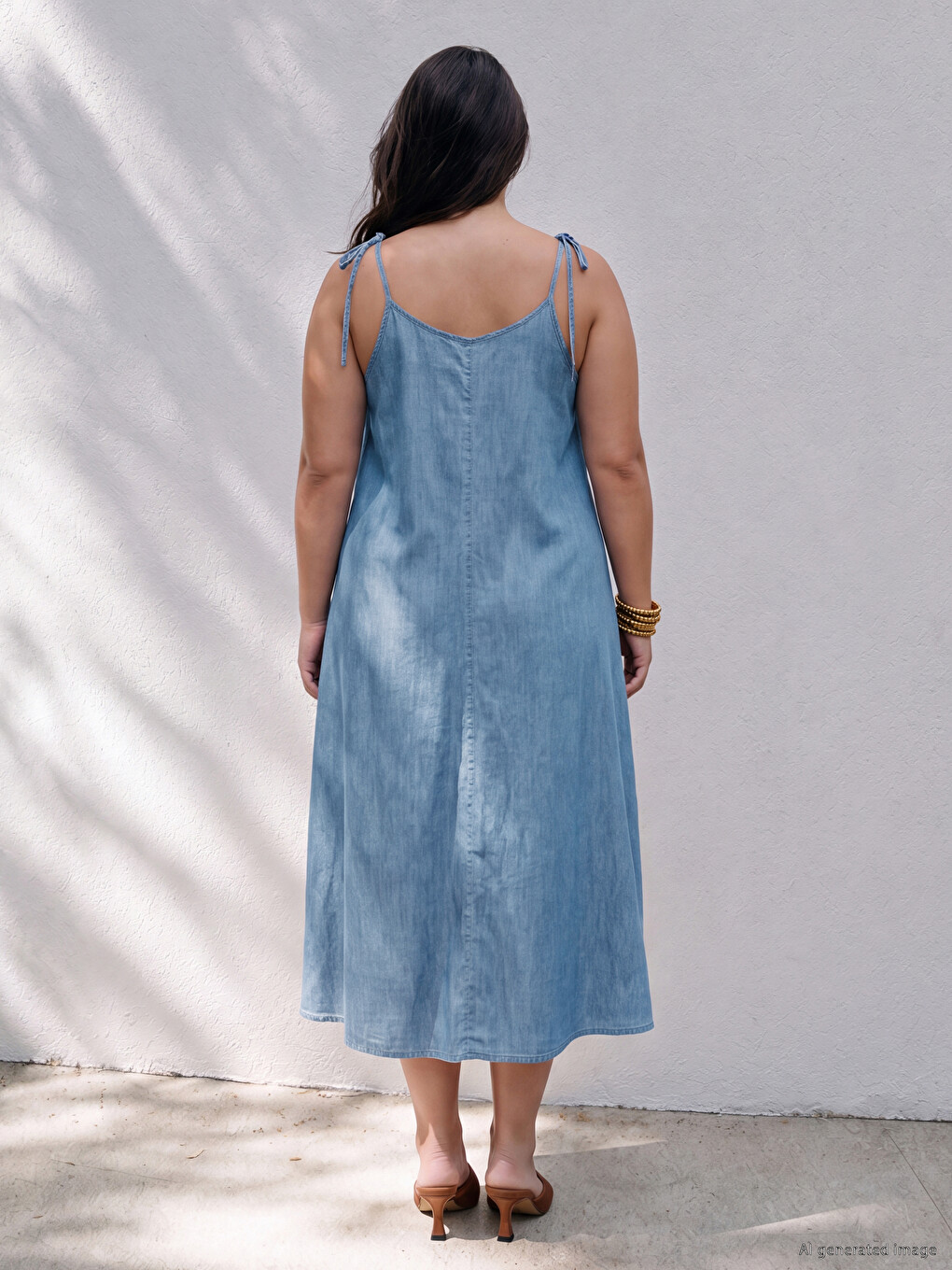 Strappy A-line Denim Dress-2