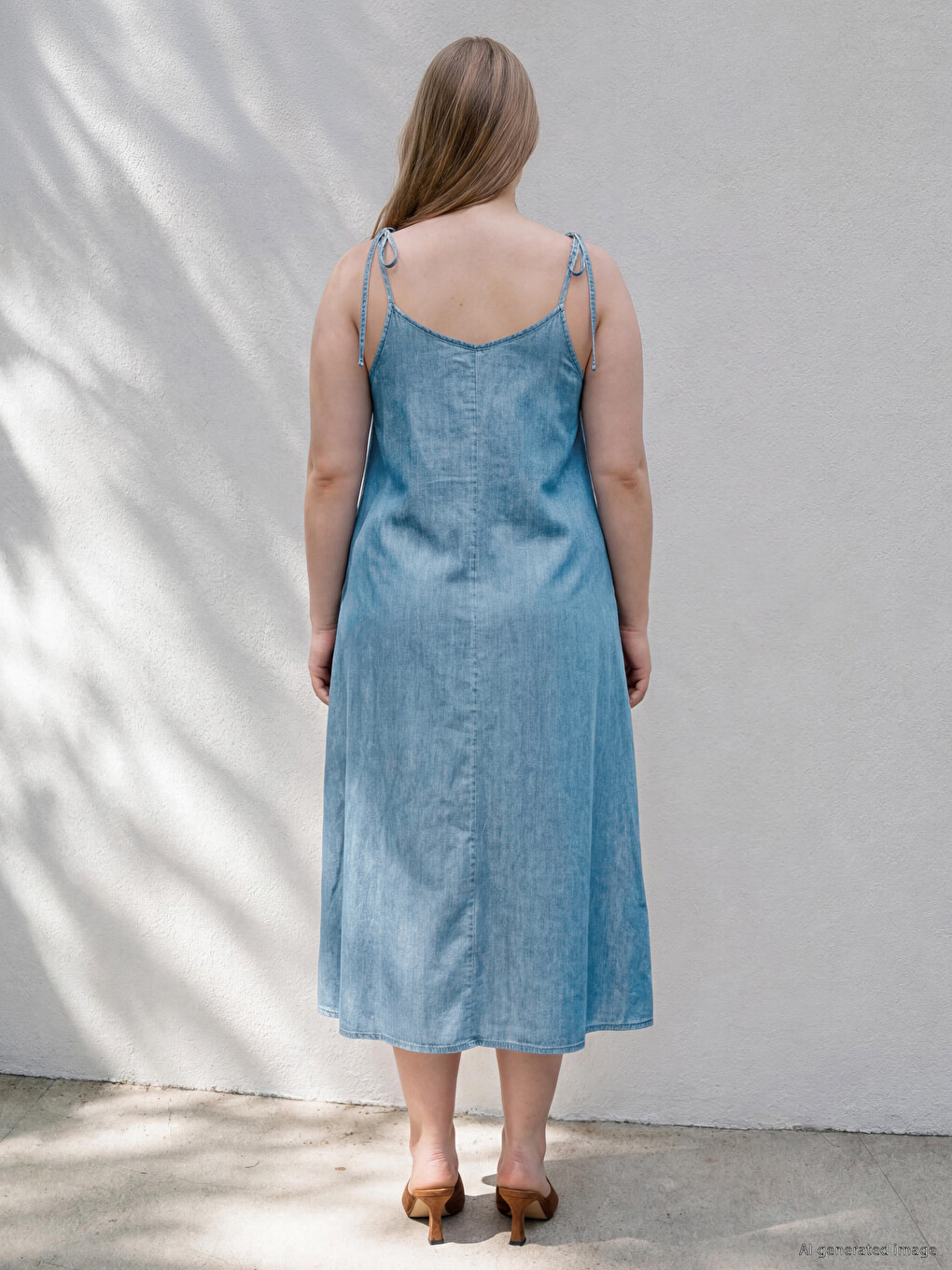 Robe En Jean Grande Taille À Encolure En U À Fines Bretelles-2