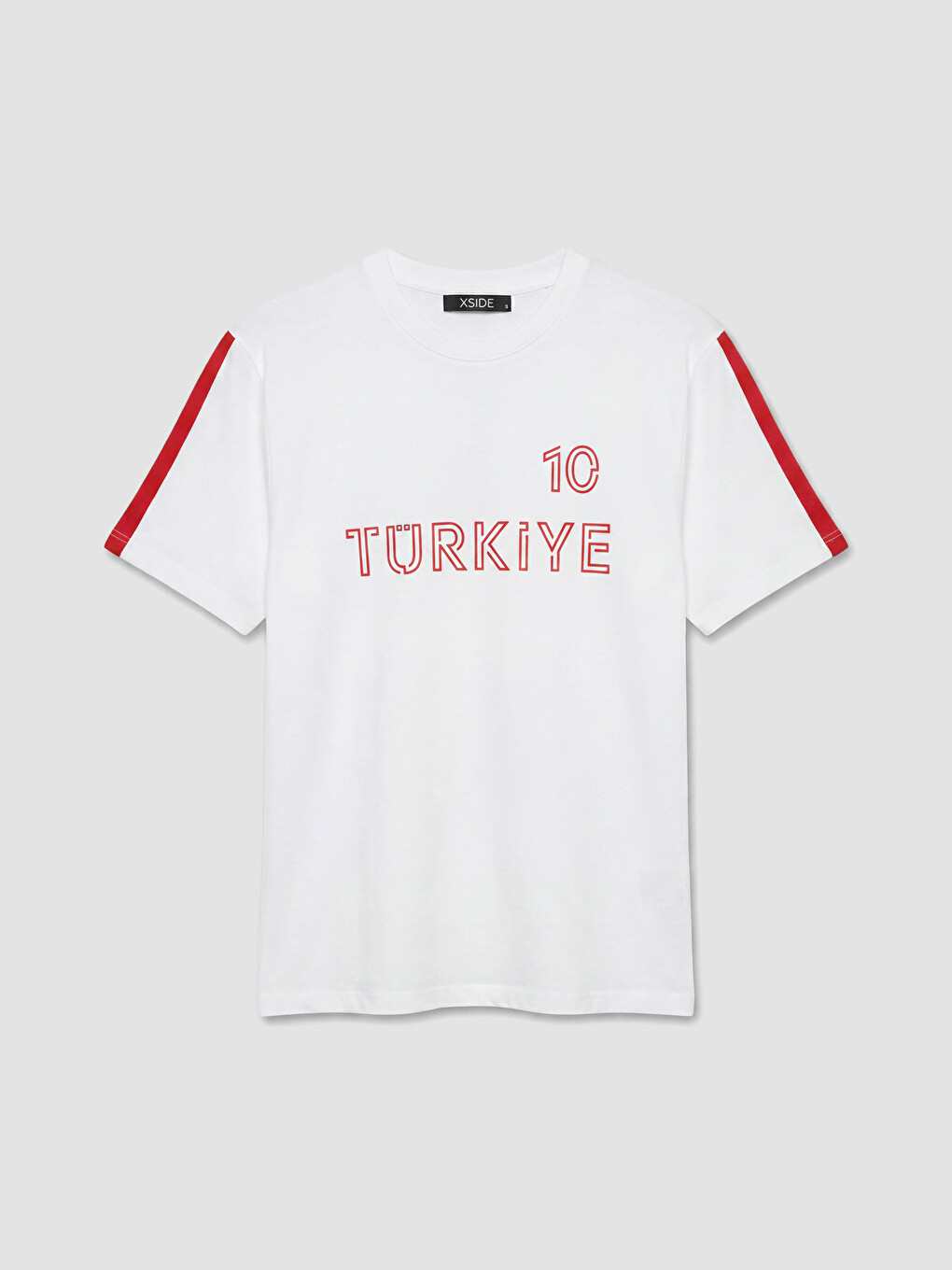 Beyaz Bisiklet Yaka Türkiye Baskılı Erkek Tişört