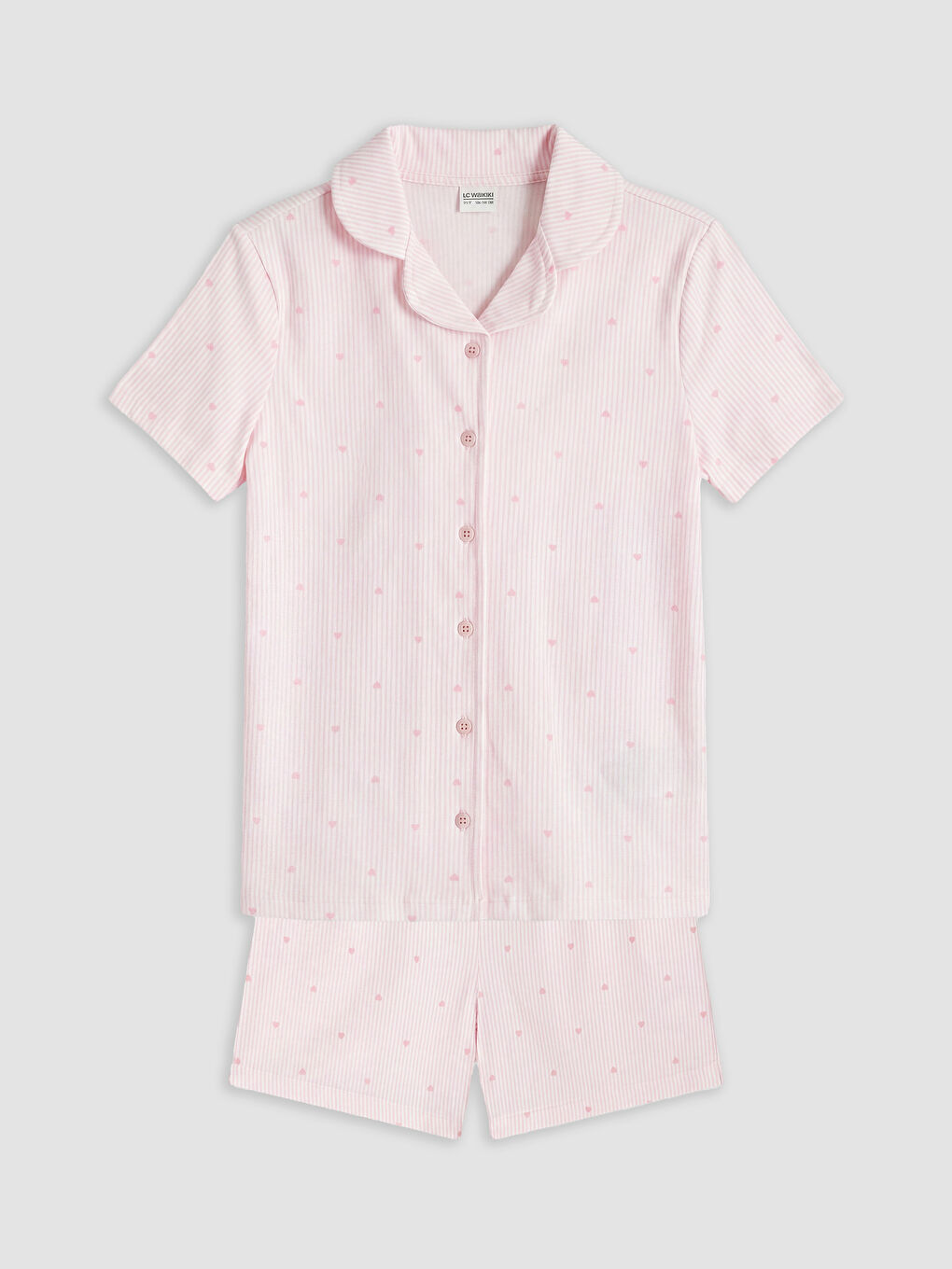 Pembe Gömlek Yaka Kız Çocuk Şortlu Pijama Takımı