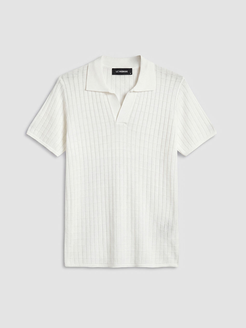 Beyaz Polo Yaka Fitilli Erkek Tişört