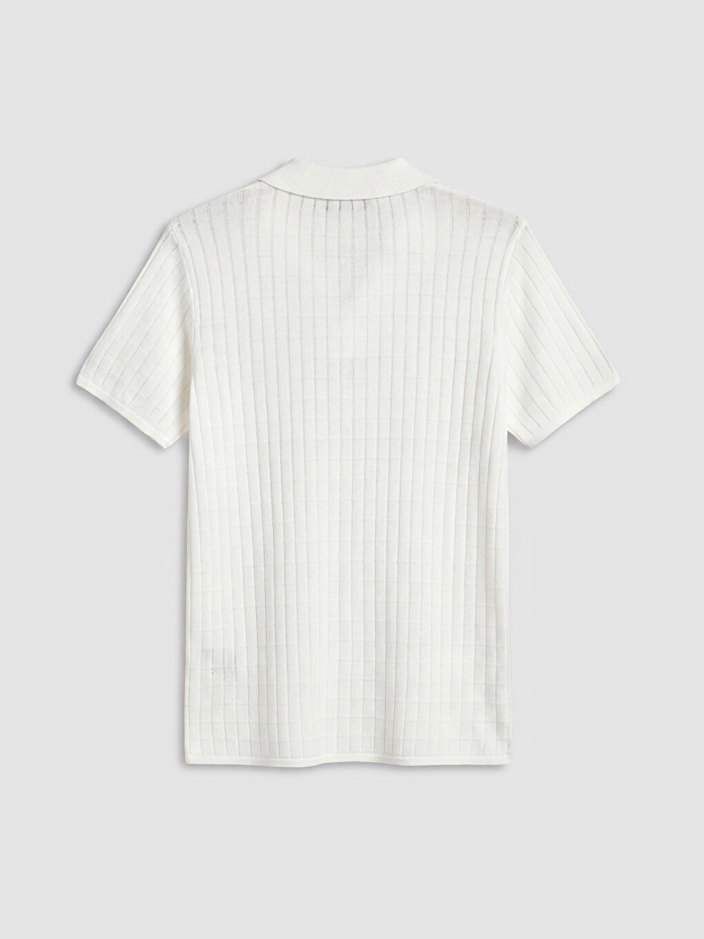 Beyaz Polo Yaka Fitilli Erkek Tişört-1