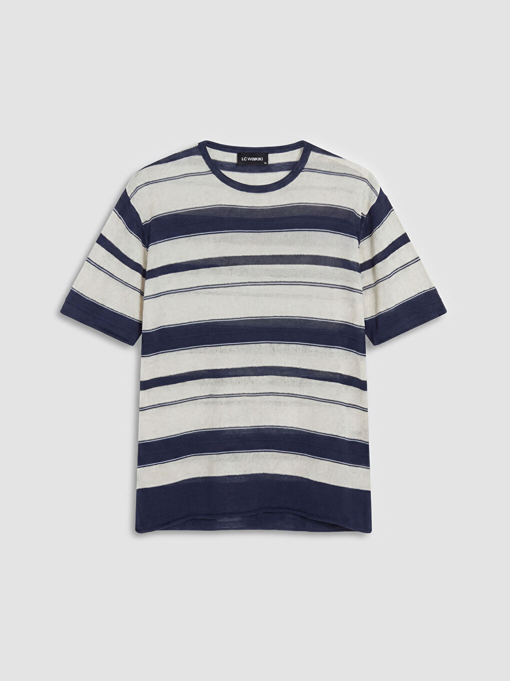 Lacivert Bisiklet Yaka Çizgili Erkek Tişört