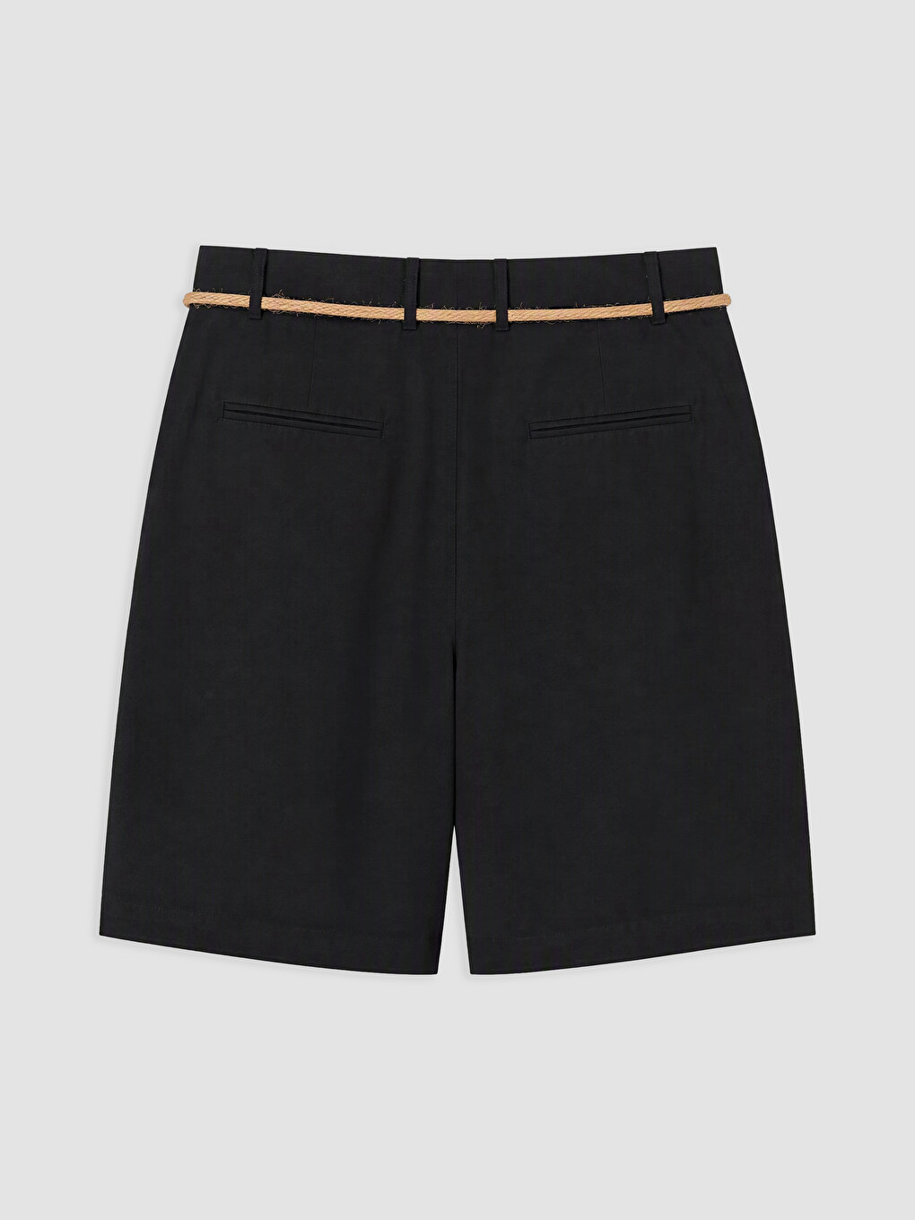 Siyah Regular Fit Kemerli Erkek Şort-1