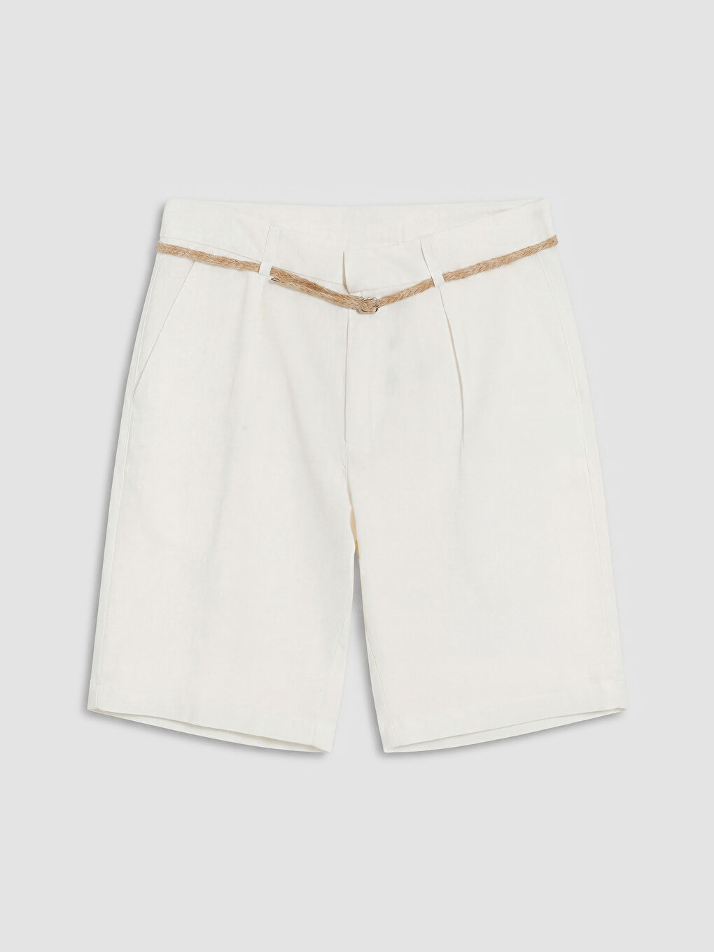 Ekru Regular Fit Kemerli Erkek Şort