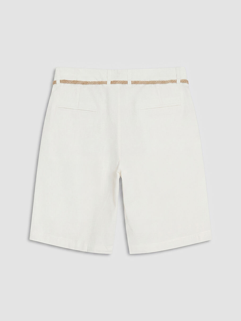 Ekru Regular Fit Kemerli Erkek Şort-1