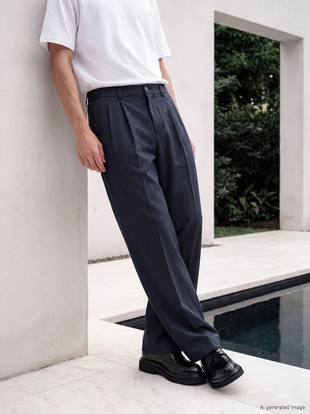 Lacivert Regular Fit Erkek Pileli Pantolon-2