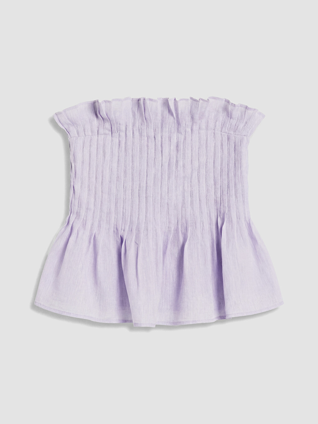 Lila Straplez Yaka Keten Karışımlı Fırfırlı Bluz-4