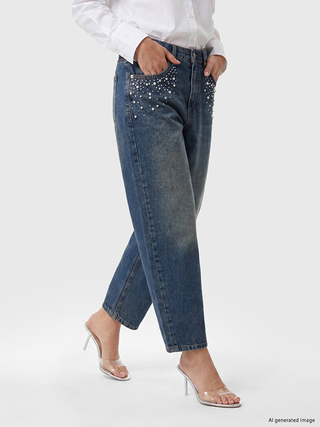 Barrel Fit Rhinestone Women's Jeans-1