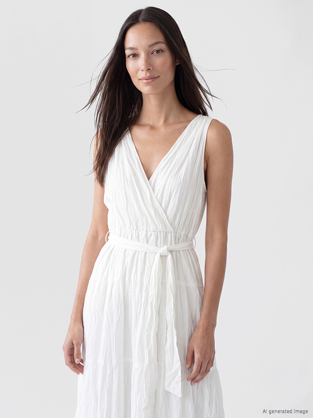 V Neck Wrap Cut Layered Dress-1