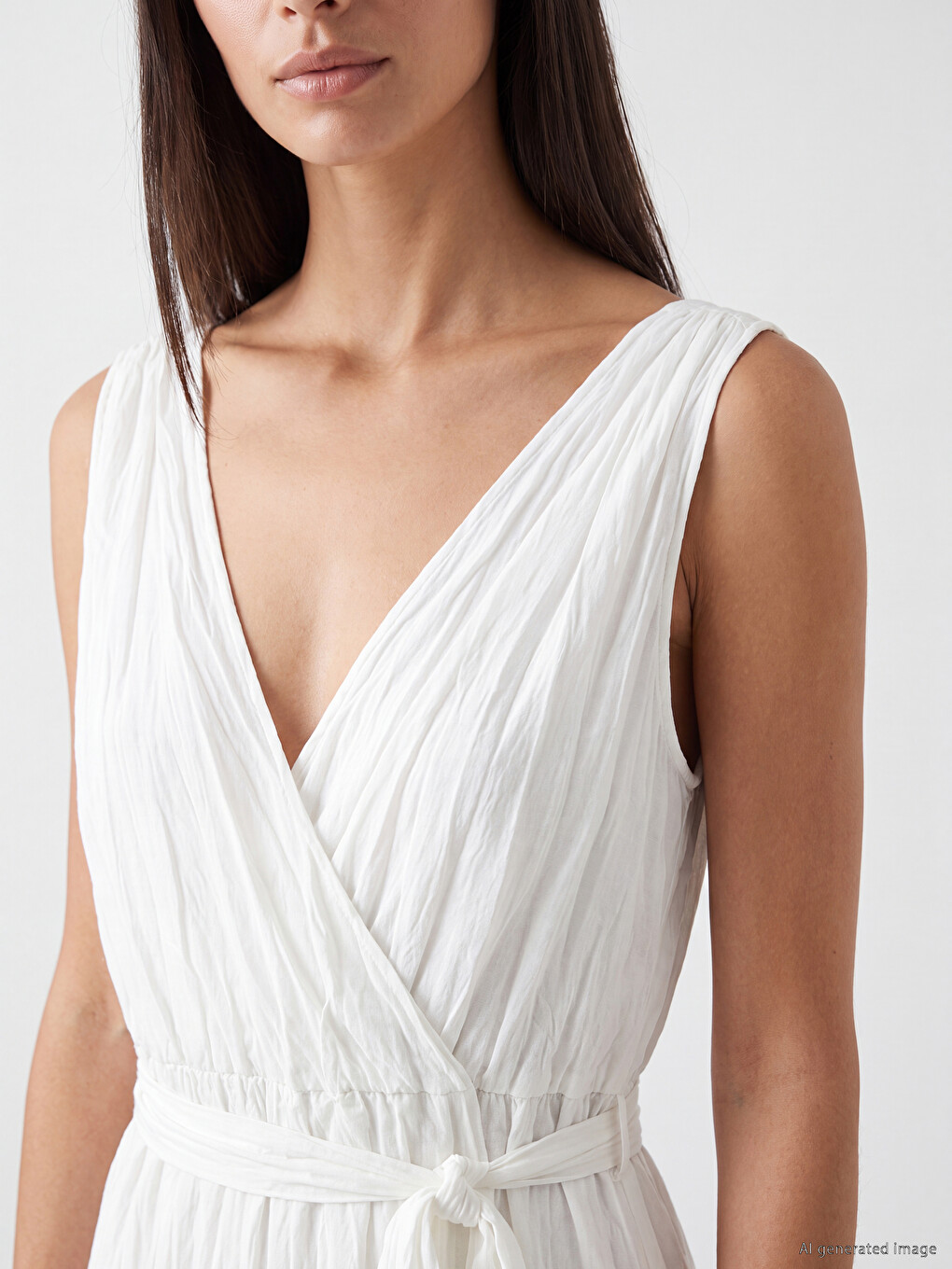 V Neck Wrap Cut Layered Dress-2