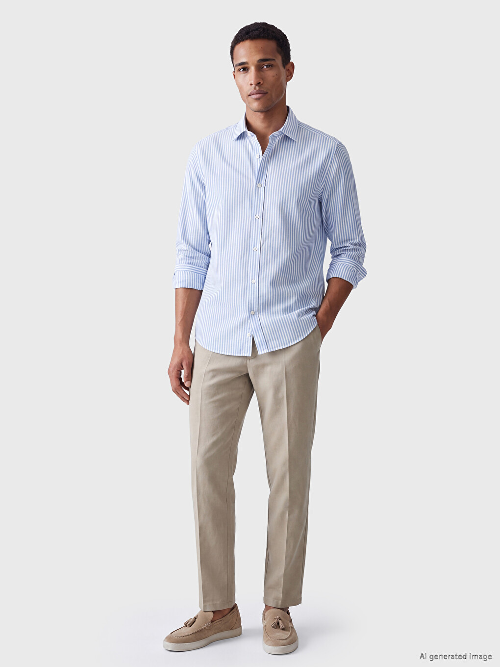 İndigo Regular Fit Çizgili Erkek Gömlek-1
