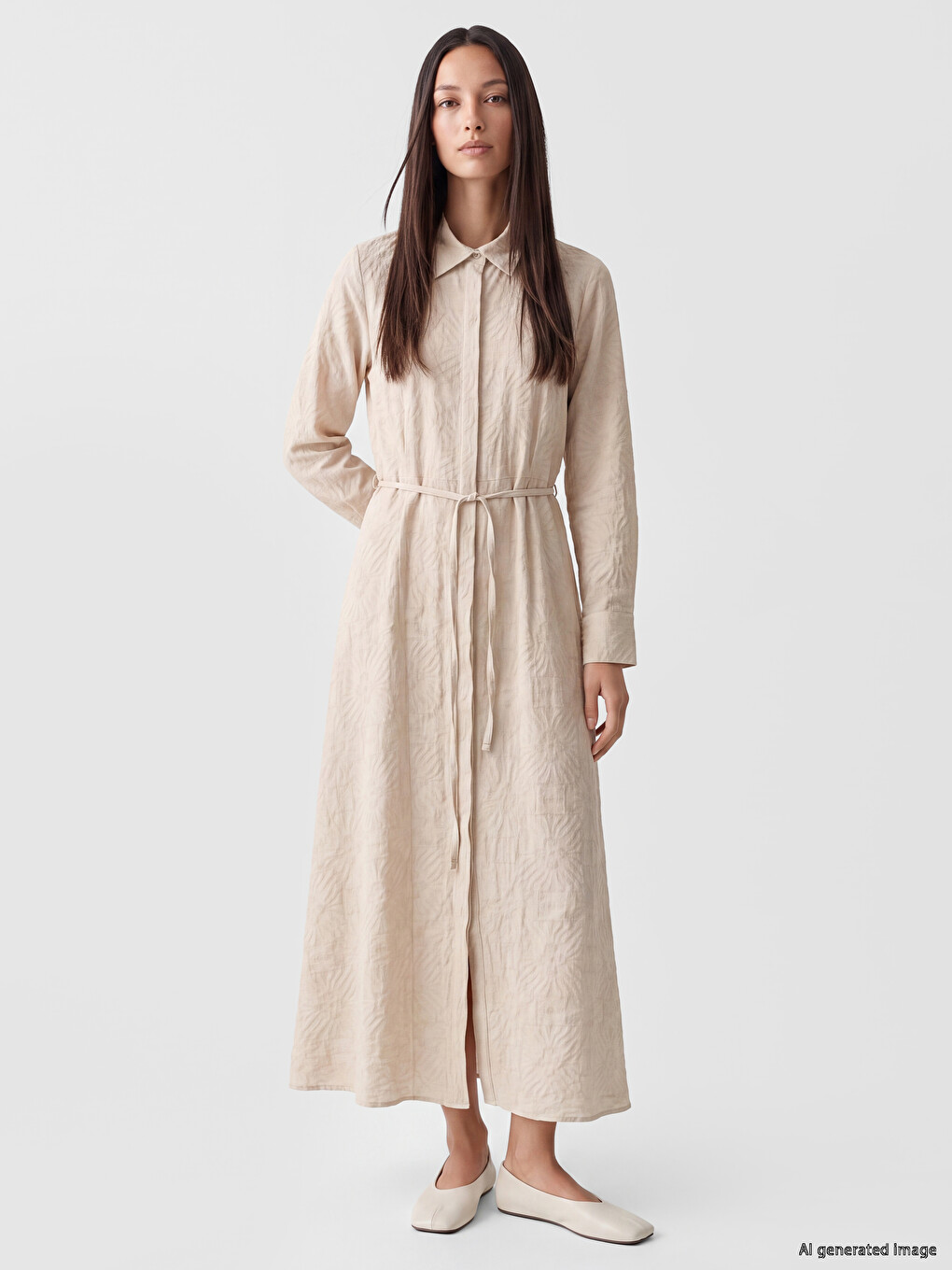 Patterned Belted Waist Shirt Dress