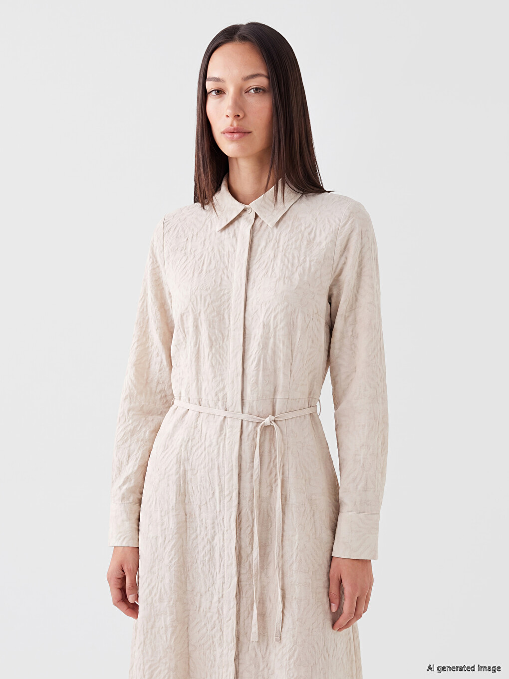 Patterned Belted Waist Shirt Dress-1
