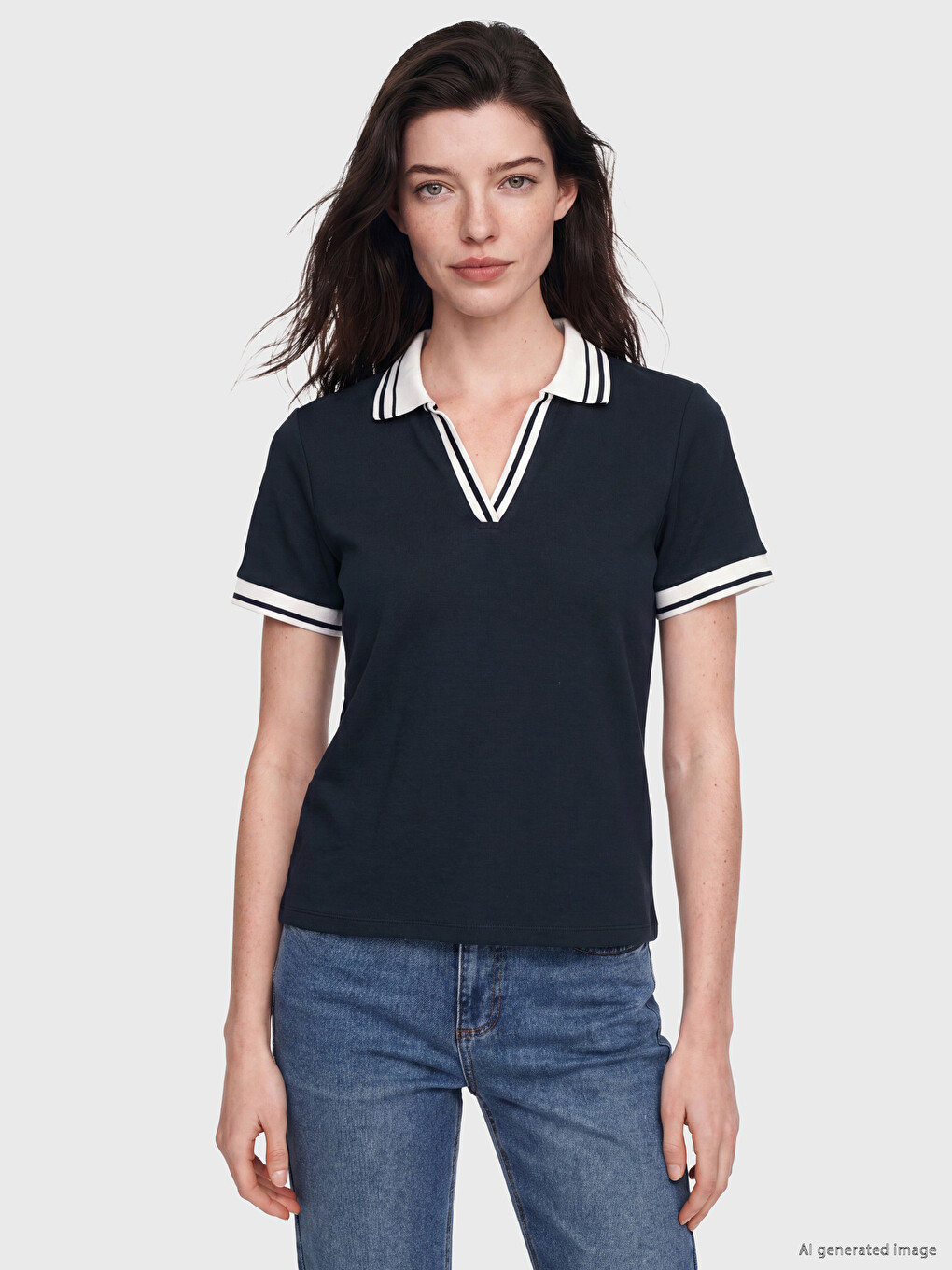 Polo Collar Striped Soft Touch Women's T-shirt