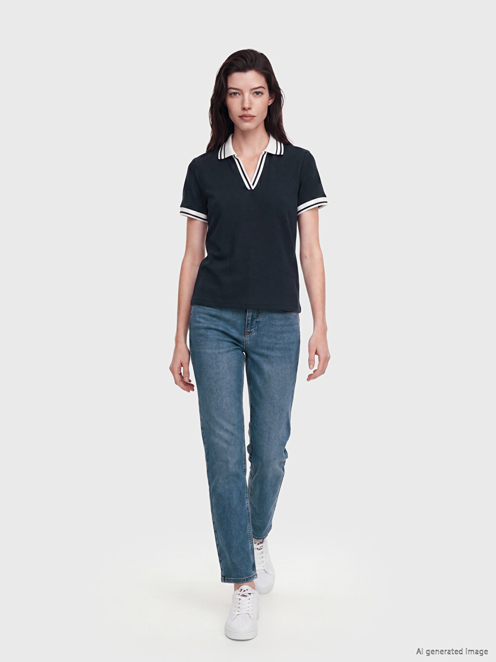 Polo Collar Striped Soft Touch Women's T-shirt-1