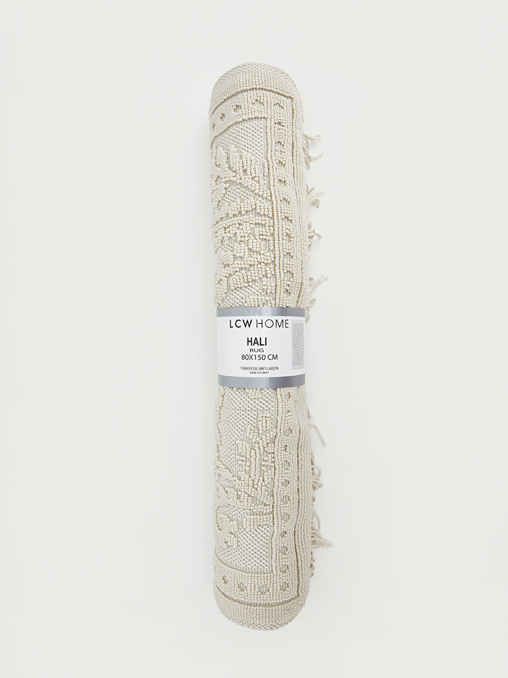 Ekru Püsküllü Halı 80x150 cm-1