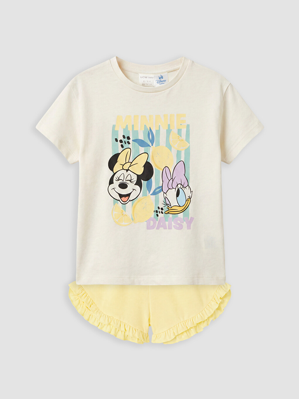 Ekru Minnie Mouse Baskılı Kız Bebek Şortlu Takım