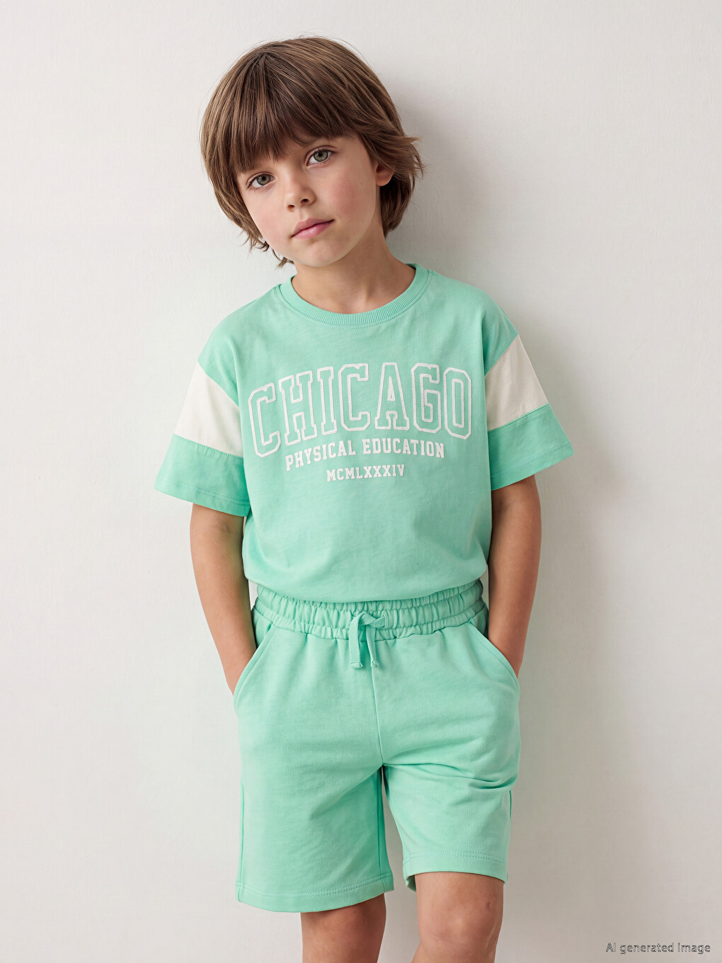 Yeşil Chicago Baskılı Erkek Çocuk Takım-1