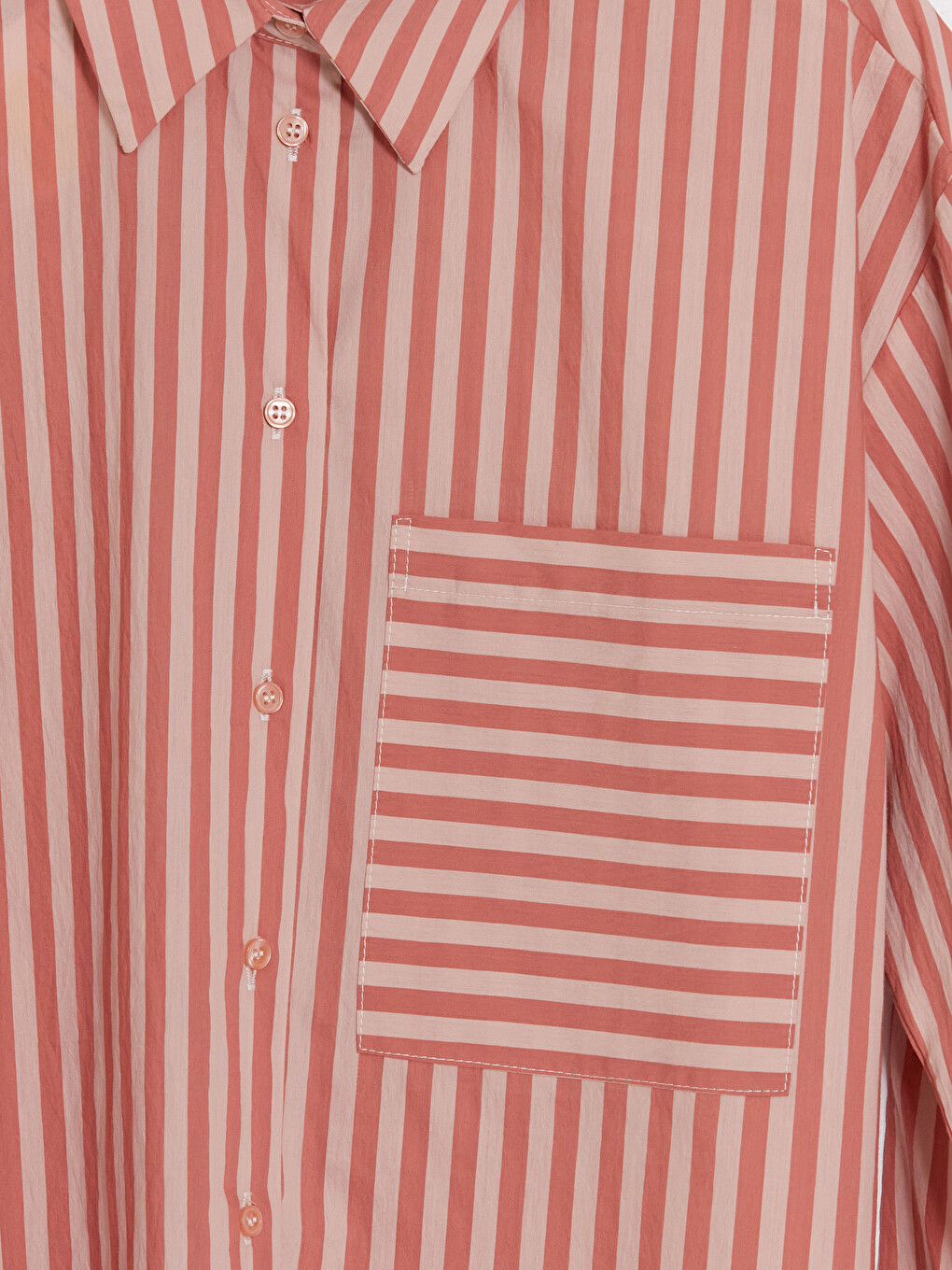 Pembe Çizgili Oversize Kadın Gömlek Tunik-2