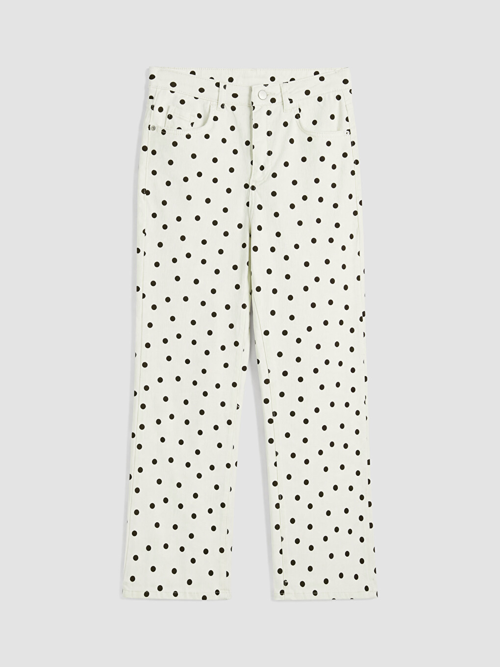Ekru Puantiyeli Straight Fit Kadın Jean Pantolon