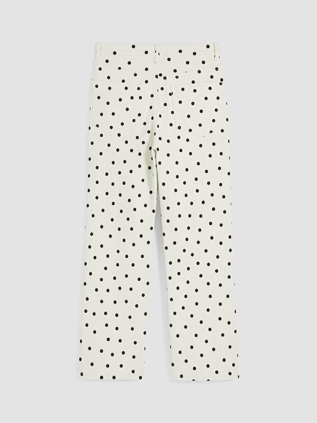Ekru Puantiyeli Straight Fit Kadın Jean Pantolon-2