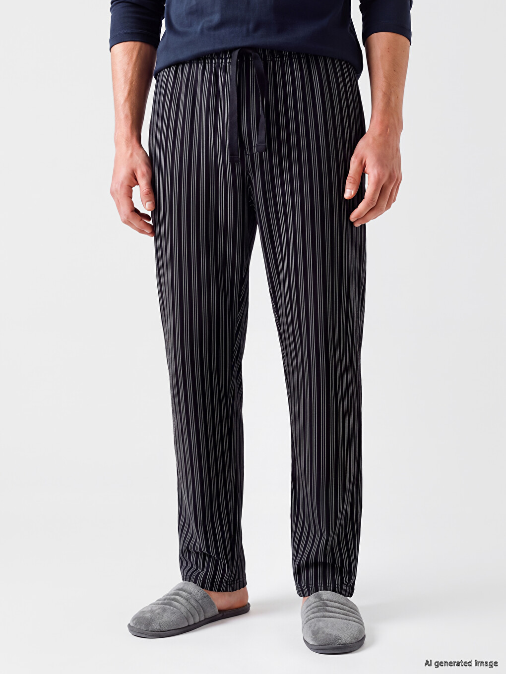 Siyah Regular Fit Çizgili Erkek Pijama Altı-1
