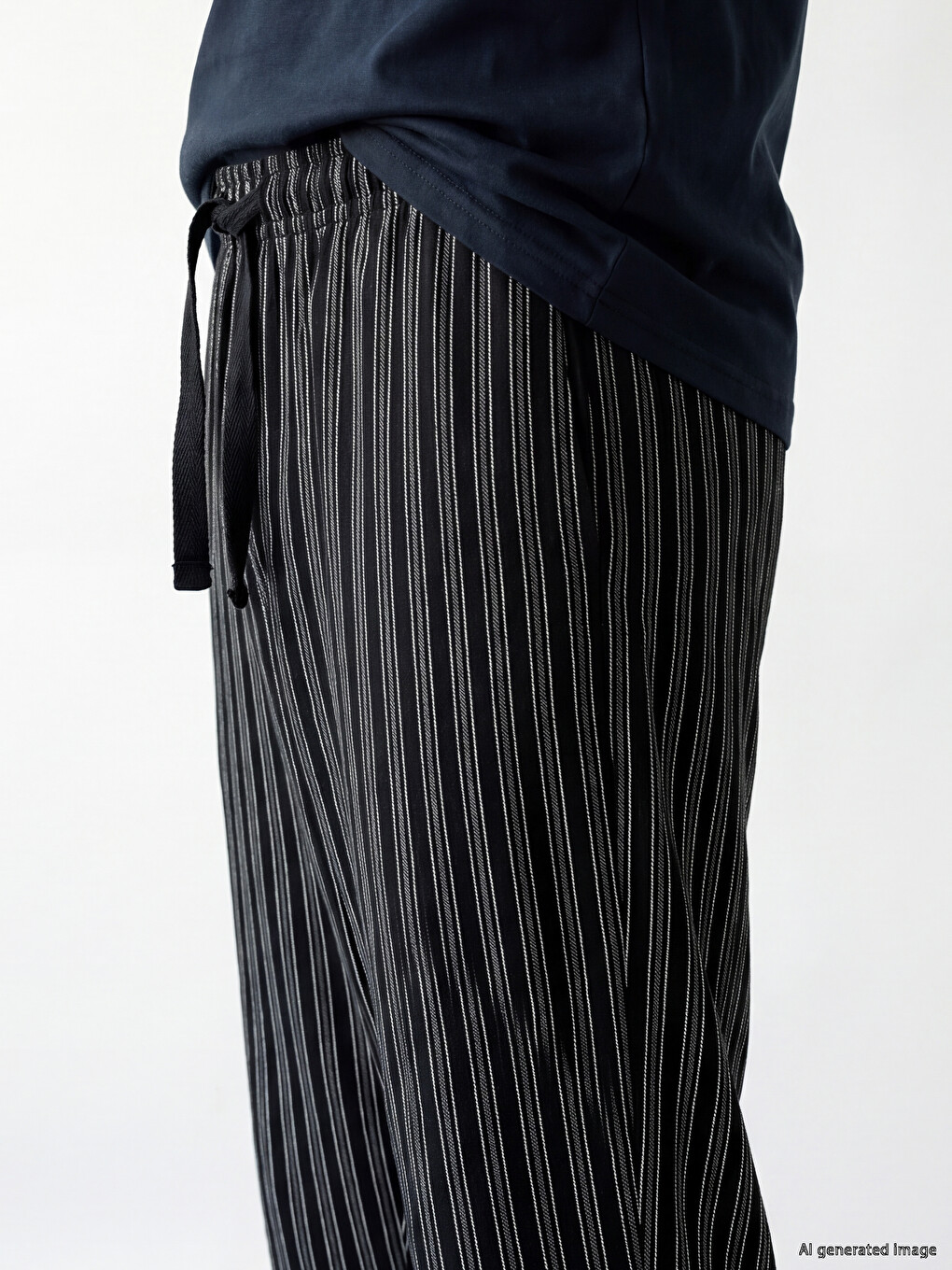 Siyah Regular Fit Çizgili Erkek Pijama Altı-2