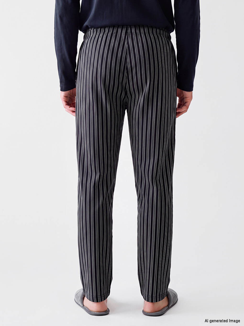 Siyah Regular Fit Çizgili Erkek Pijama Altı-3