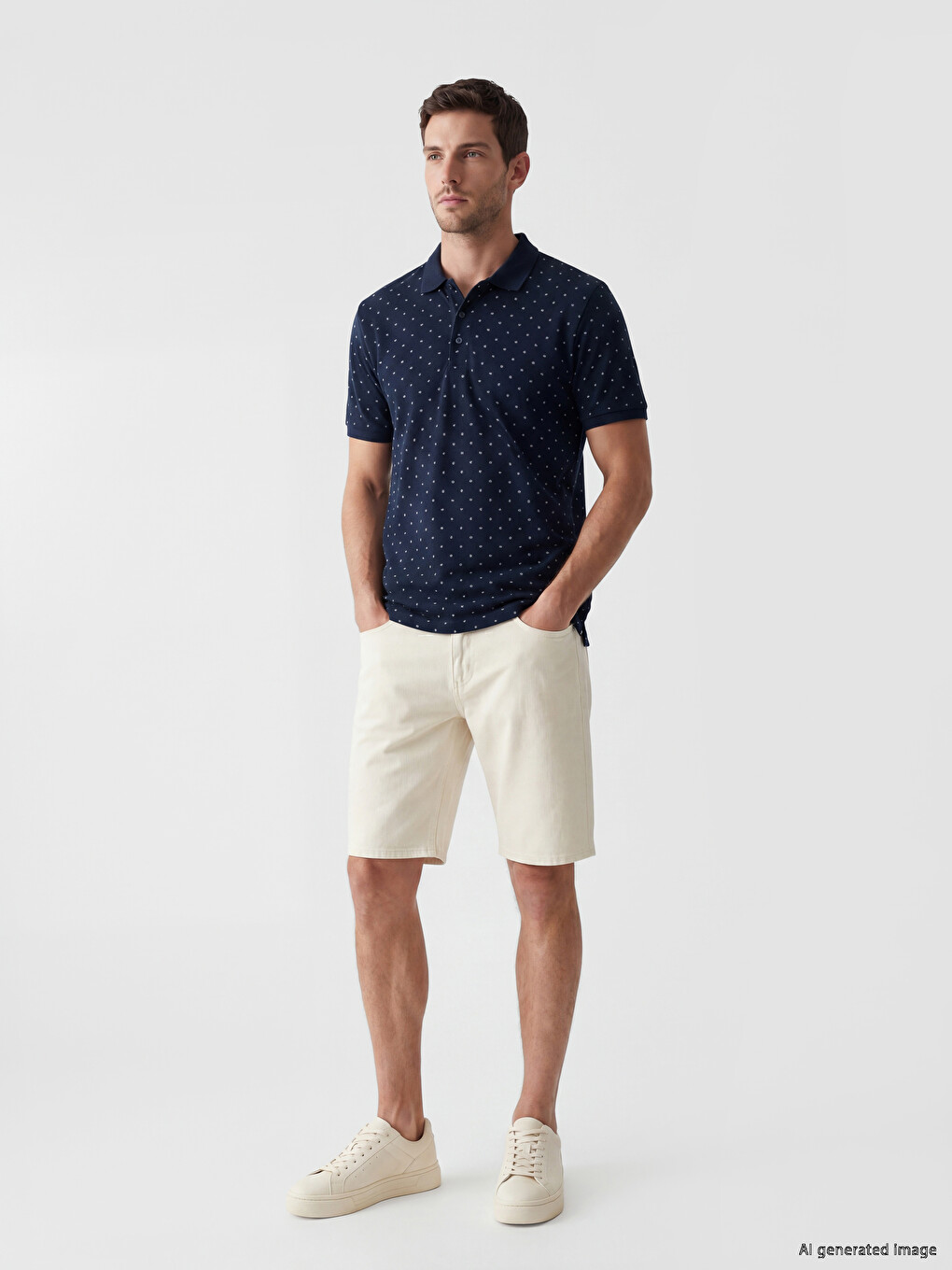 Lacivert Polo Yaka Desenli Erkek Tişört-1