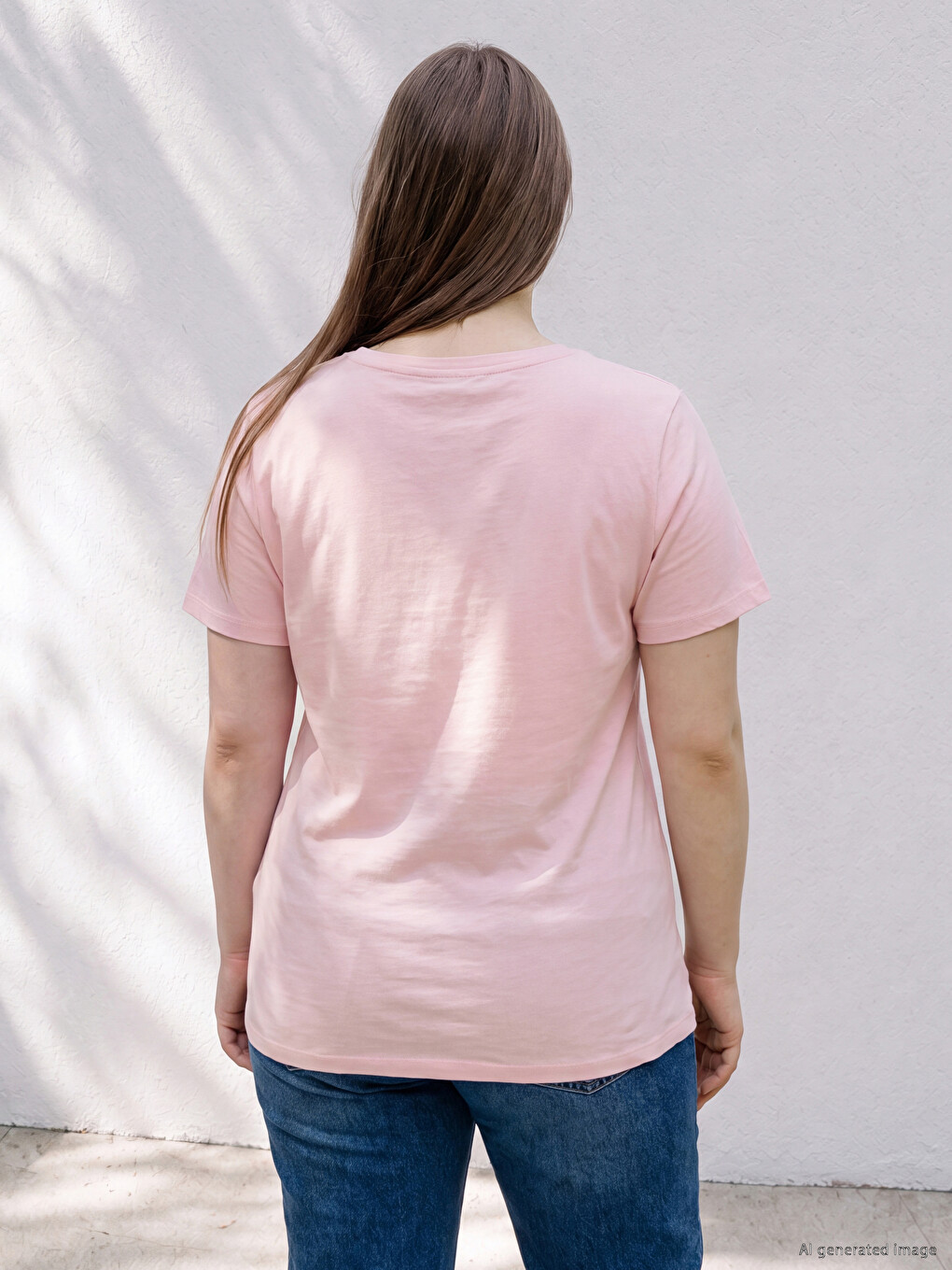 Pembe Büyük Beden %100 Pamuklu Kadın Tişört-3