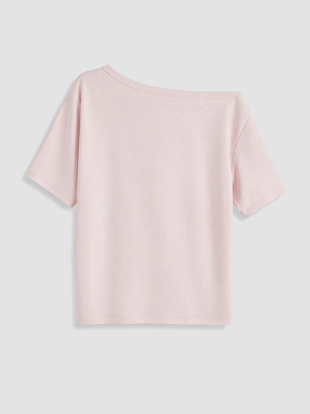 Pembe Kayık Yaka Oversize Soft Touch Kadın Tişört