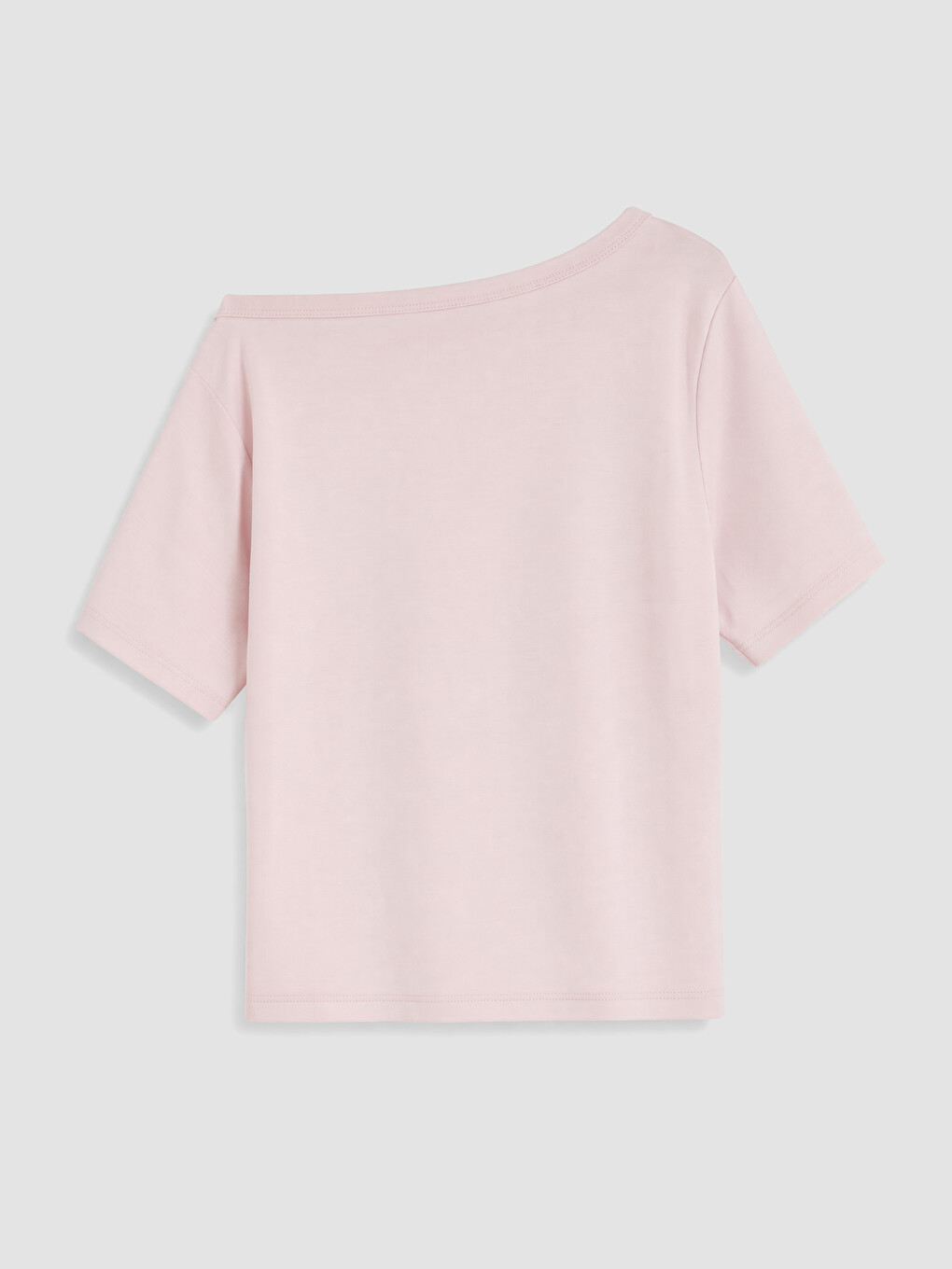 Pembe Kayık Yaka Oversize Soft Touch Kadın Tişört-1